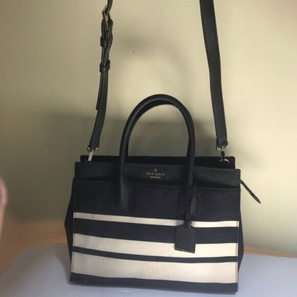 Kate Spade CAMERON Street Stripe Candace Satchel Tote Crossbody Canvas Leather - Picture 5 of 16
